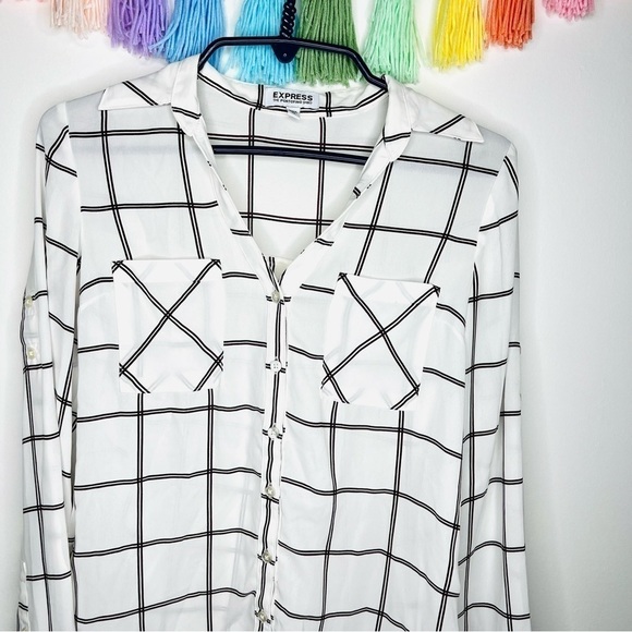 Express White Plaid Double Breasted Portofino Dress Shirt Size Extra Small - Picture 2 of 13